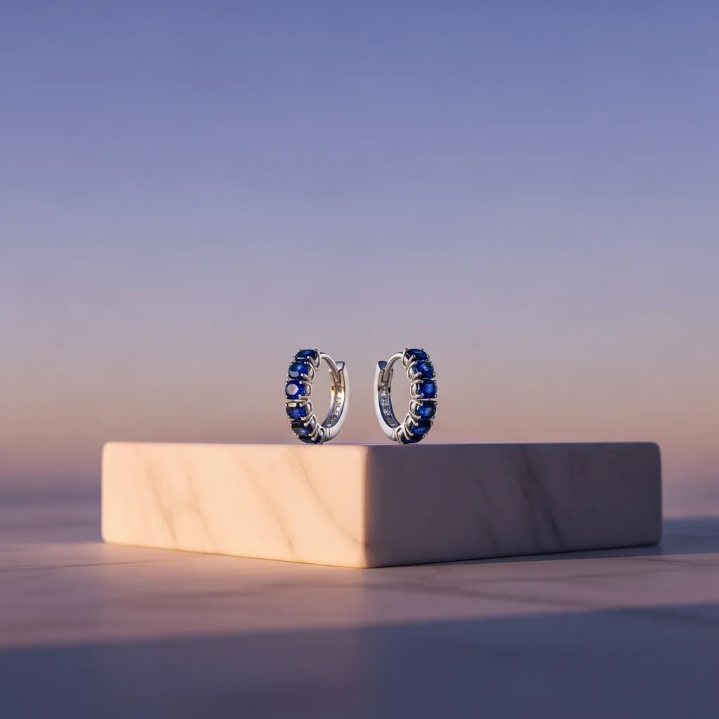 Boucles d'oreilles saphir montées en platine